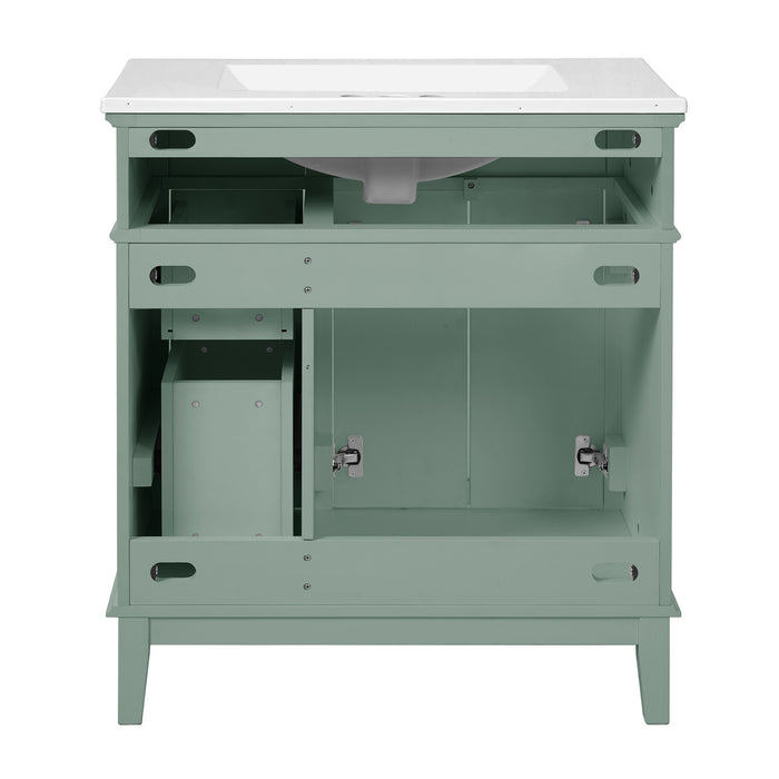 Savannah 30 Inch Bathroom Vanity with Ceramic Sink and Spacious Storage Cabinet, Light Green