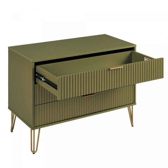 Dumbo Modern 35\" Fluted Dresser in Olive Green (3-Drawer)