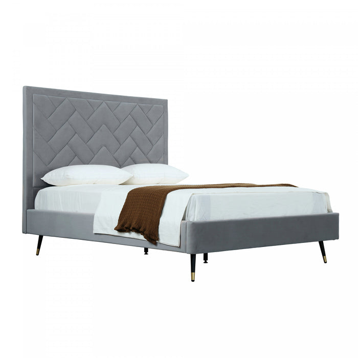 Crosby Modern Upholstered Velvet Queen Bed in Gray