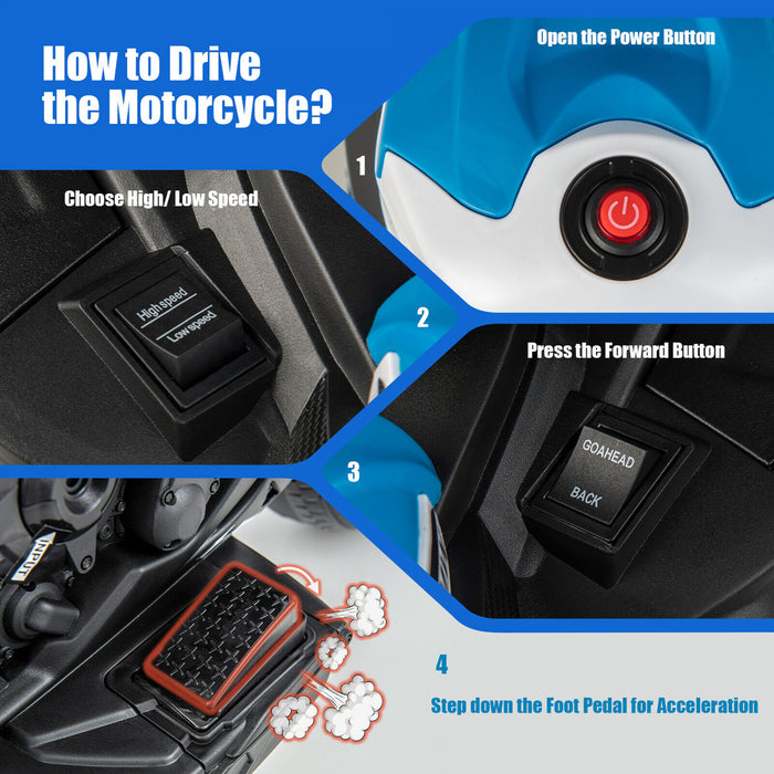 12v Kids Ride On Motorcycle Licensed Bmw 3 Wheels Electric Toy W/ Light & Music Blue