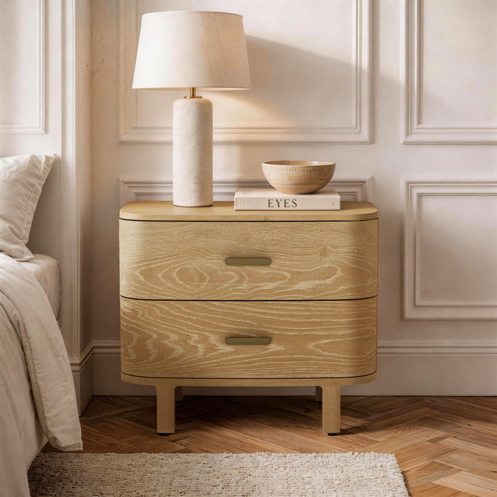 Solara Contemporary 30\" Solid Wood Nightstand in Natural Oak (2-Drawer)