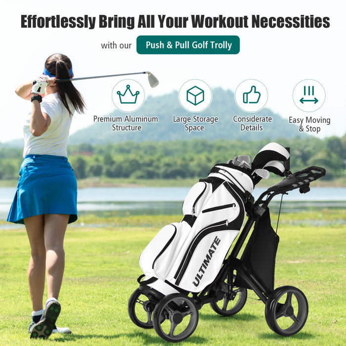 Goplus Folding 4 Wheels Golf Push Cart W/bag Scoreboard Adjustable Handle Gray