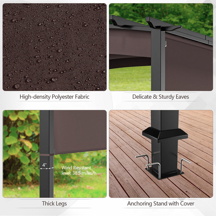 Costway 10 X 10ft Patio Pergola Gazebo Sun Shade Shelter W/retractable Canopy