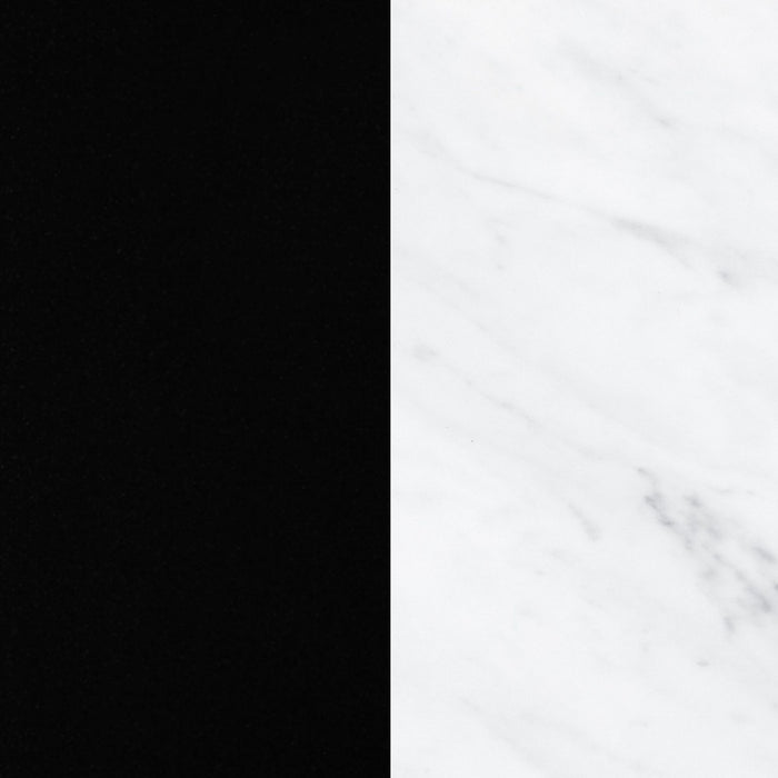 Olio Kitchen Island With Open Storage Shelf - Matte Black And Faux White Marble 