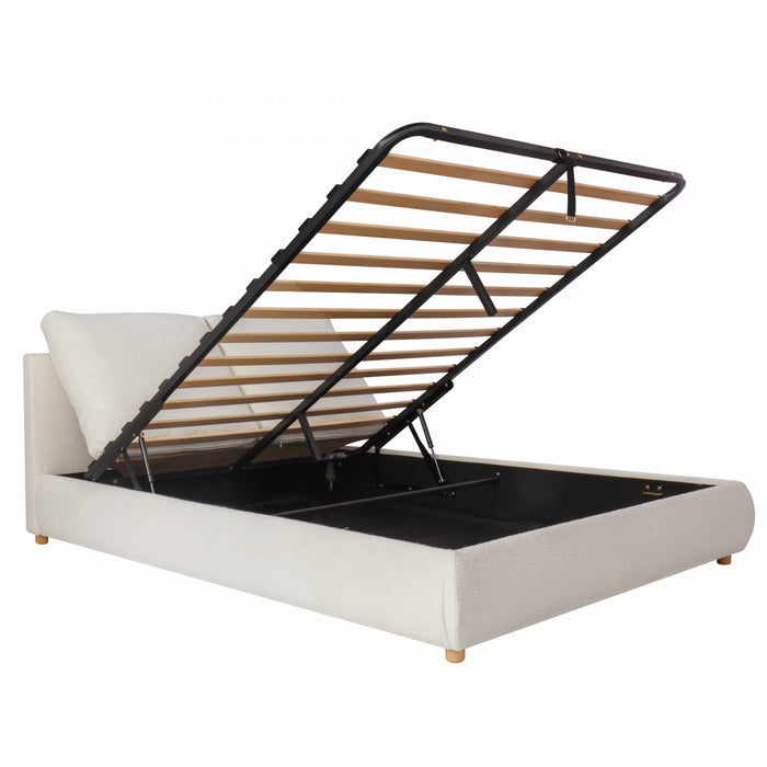 Diana Ottoman Hydraulic Lift Storage Platform Bed with Luxurious Boucle Upholstered and Sturdy Storage,Queen Size,White Queen Bed