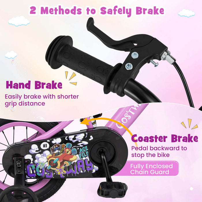 Costway 12\" Kid's Bike For 3-4 With Height-adjustable Handlebar & Saddle Handbrake Purple