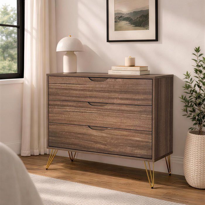 Avira Mid-Century Modern 35\" Dresser in Brown (3-Drawer)