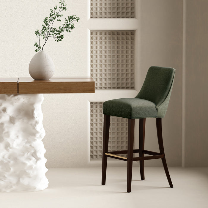 Beever Modern Chenille Wood Upholstered Barstool in Forest Green