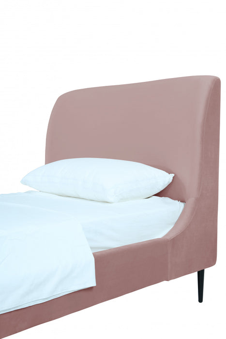 Heather Mid-Century Modern Velvet Upholstered Twin Bed in Blush and Black