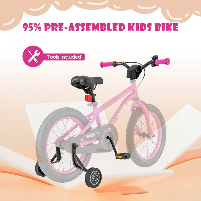 Costway 16-inch Kid's Bike For 4-7 Years Old With Adjustable Saddle & Anti-slip Handlebar Pink
