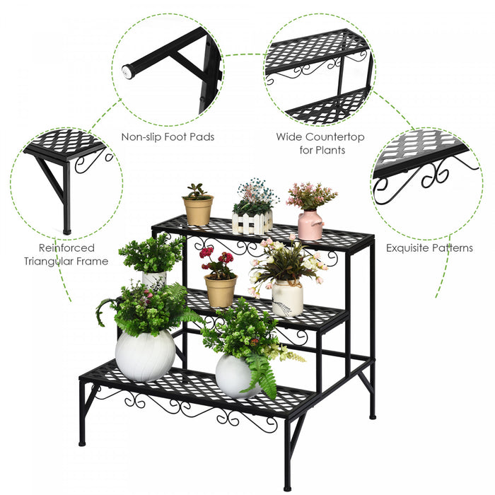 Costway 3 Tiers Metal Plant Stand Ladder Flower Pot Rack Decorative Planter Holder