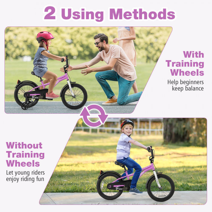 Costway 16\" Kids Bike For 4-7 Years Old Boys & Girls With Adjustable Seat Handbrake Reflectors Purple