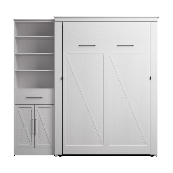 Bestar Key West Full Murphy Bed & Closet Organizer with Drawer & Doors (88 W) - Pure White Oak