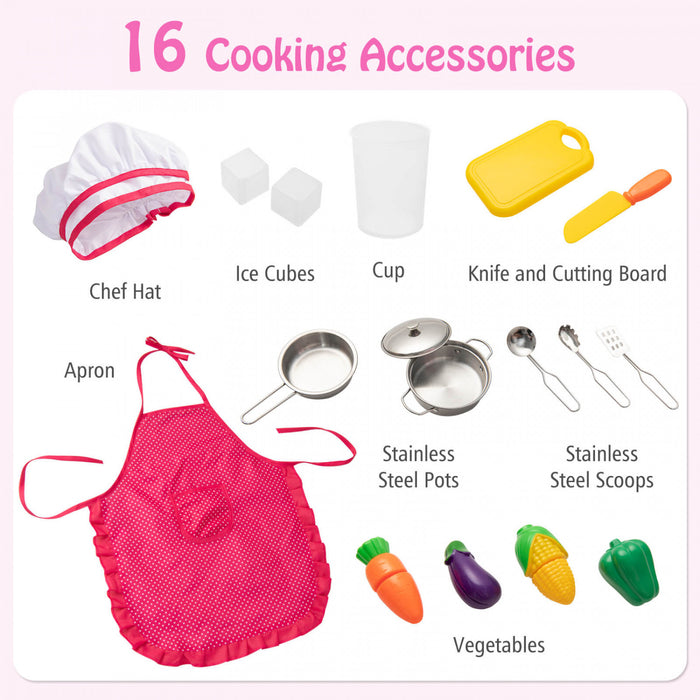 Costway Kids Pretend Kitchen Play Set Toddler Toy Wooden Chef Height Adjustable With Sounds