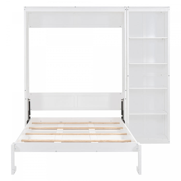 Jocelyn Space-saving Full Murphy Bed With Shelves - White