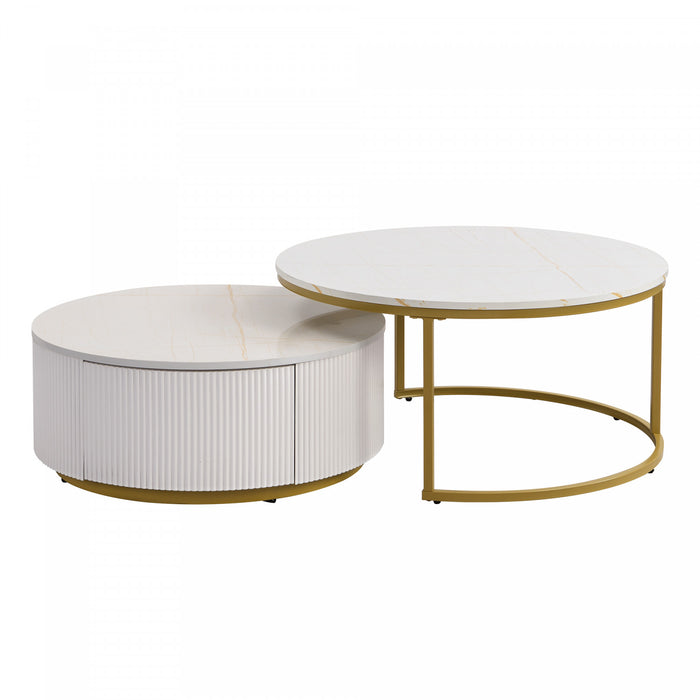 Sophia 27.6\" Modern Nesting Coffee Table With Storage Drawer, White