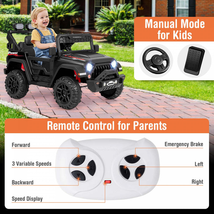 Costway 12v Kids Ride On Truck With 2*12v Motors Spring Suspension & Remote Control Black
