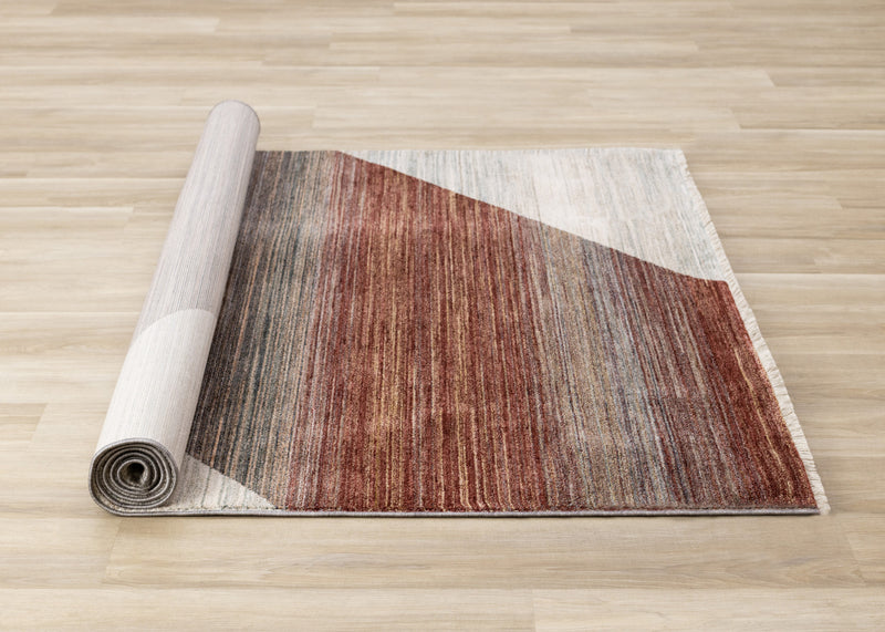 Olivia Distressed Geometric Red White Grey Area Rug - 5'3\" x 7'10\"