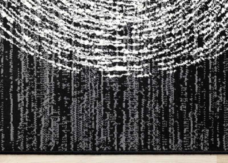 Florence Black Grey White Tree Ring Design Rug, 7'9\" x 10'6\" Indoor Area Rug