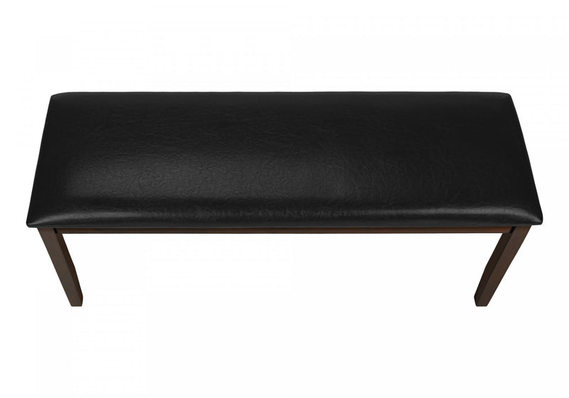 Bench Rectangular Dining Room Hallway Entryway Brown Solid Wood Black Leather-Look Transitional