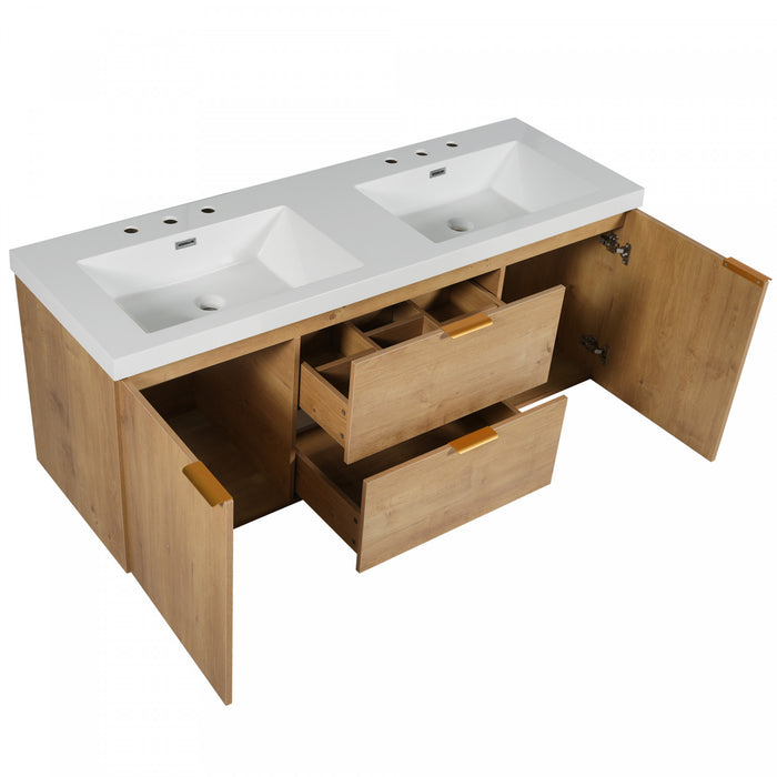 Hudson 59.3-Inch Double Sink Bathroom Vanity with Soft-Close Storage,Wood