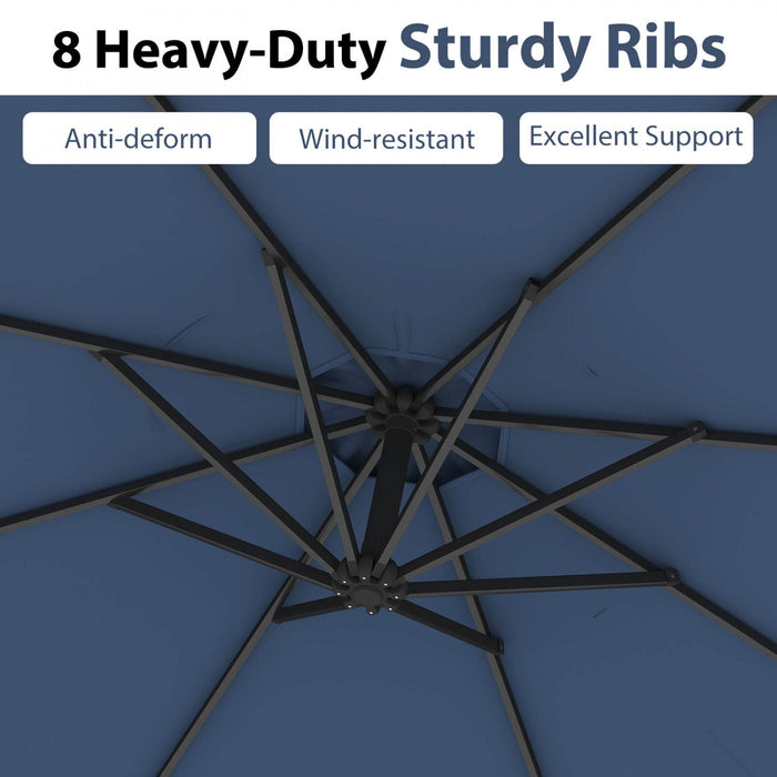 Costway 10 FT Patio Offset Umbrella w/8 Ribs Cross Base Tilt Navy Blue