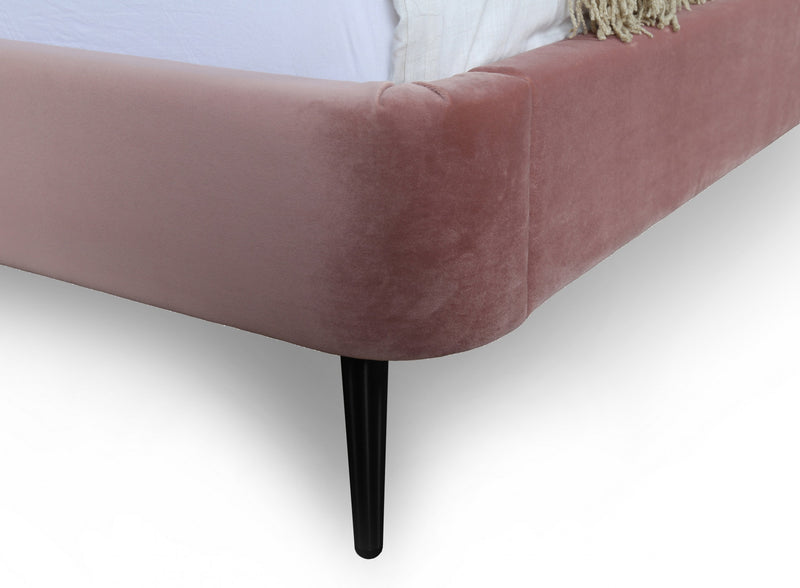 Heather Mid-Century Modern Velvet Upholstered Full Bed in Blush and Black