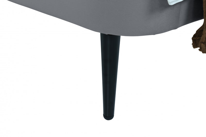 Heather Mid-Century Modern Velvet Upholstered Twin Bed in Gray and Black