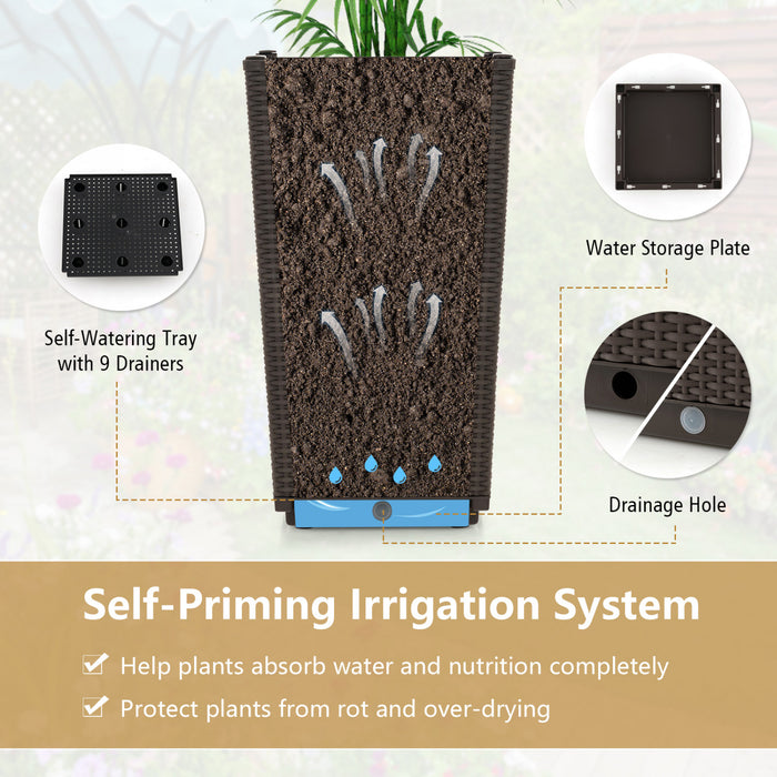 Costway 2pcs Outdoor Wicker Flower Pot 22.5\"tall Planters With Drainage Hole Coffee