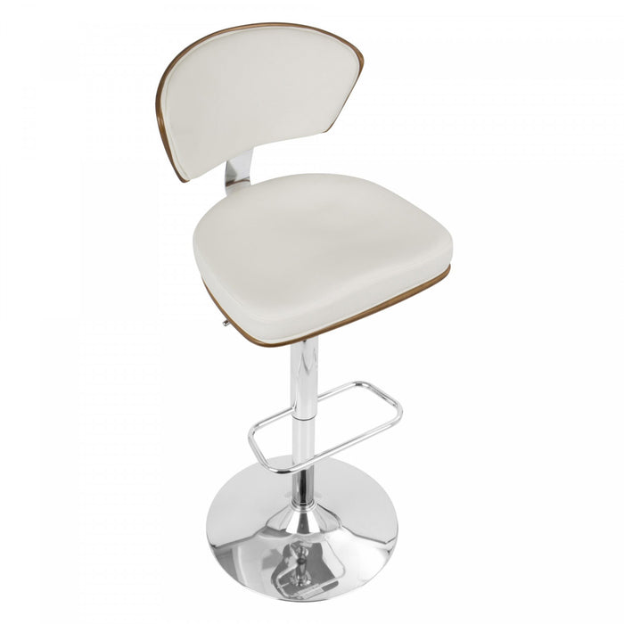 LumiSource Ravinia Faux Leather Mid-Century Modern Adjustable Barstool with Swivel - Walnut/White