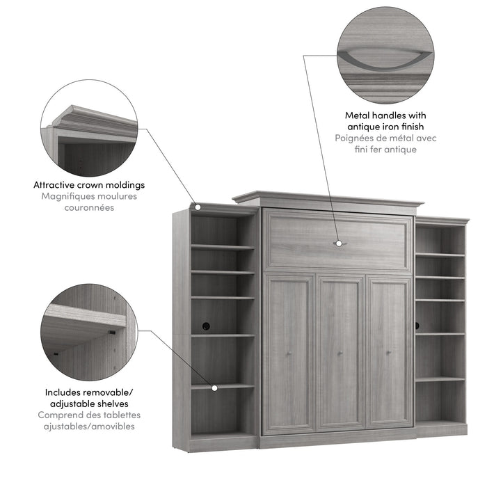 Bestar Versatile Queen Murphy Bed and Two Closet Organizers (115 W) - Platinum Grey