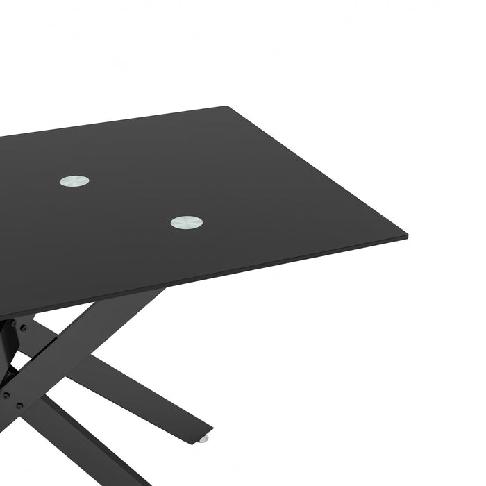 Ethan 51.18\" Rectangular Tempered Glass Dining Table with Stylish Metal Legs,Black Coffee Table