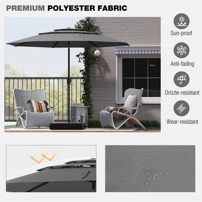 Costway 10 ft 3-tier Vented Patio Umbrella Large Market Table Umbrella Outdoor Sun Shade Gray