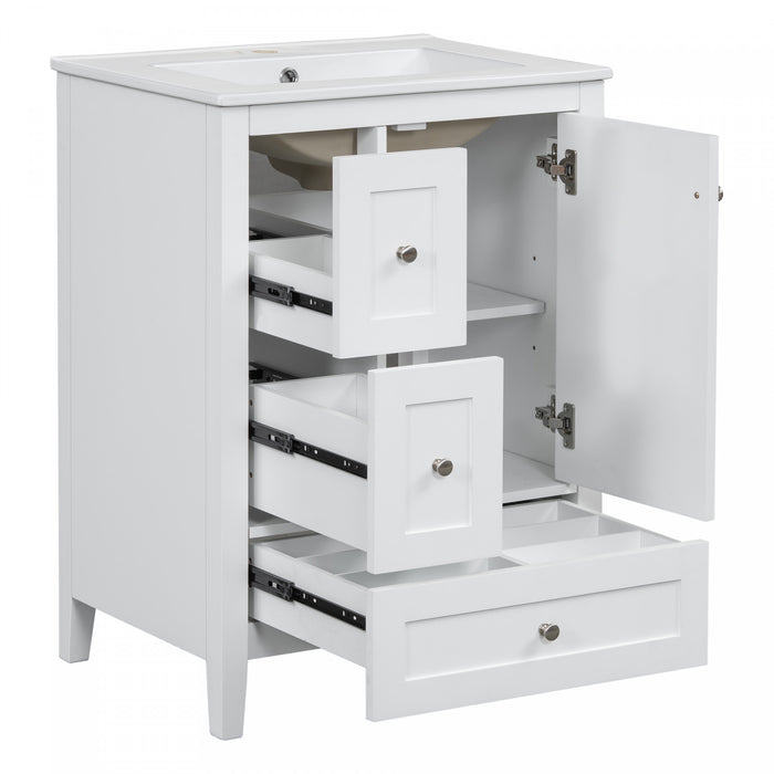 Mia 24\" Bathroom Vanity with Ceramic Sink and Multi-Drawer Storage, White