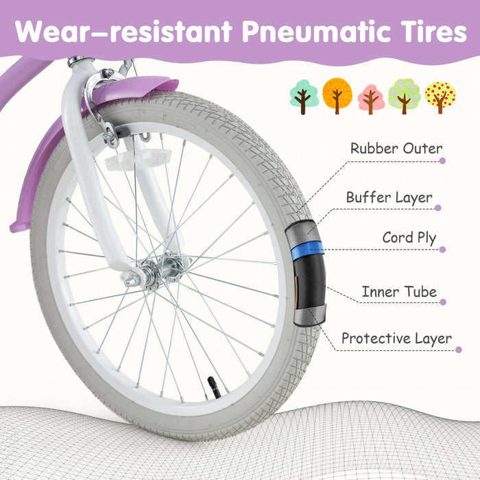 Prorider 20\" Kids Bike With Height Adjustable Handlebar & Seat Hand Brake & Coaster Brake Purple