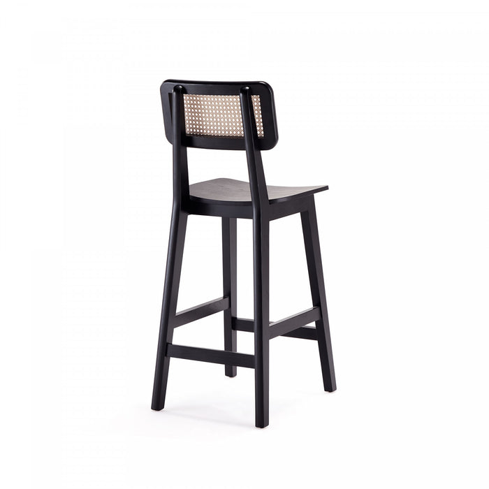 Versailles Industry Chic Cane Back Wood Counter Stool in Black and Natural - Set of 2