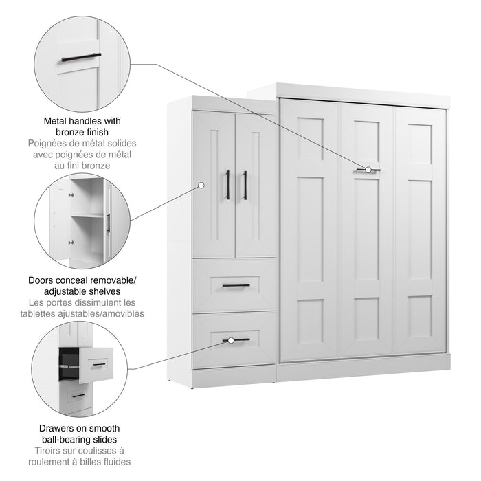 Bestar Edge Full Murphy Bed with Wardrobe (85 W) - White