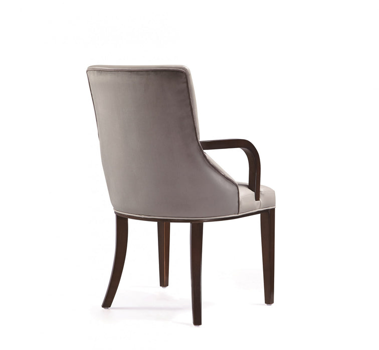Shubert Modern Wood Vegan Leather and Velvet Armchair in Light Gray - Set of 2