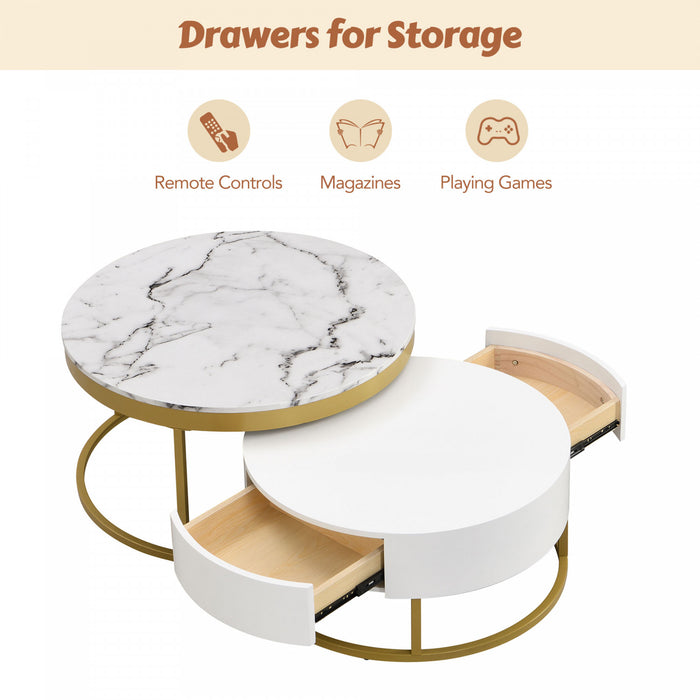 Herman 31.5\" Modern Nesting Coffee Table With Storage Drawers, White