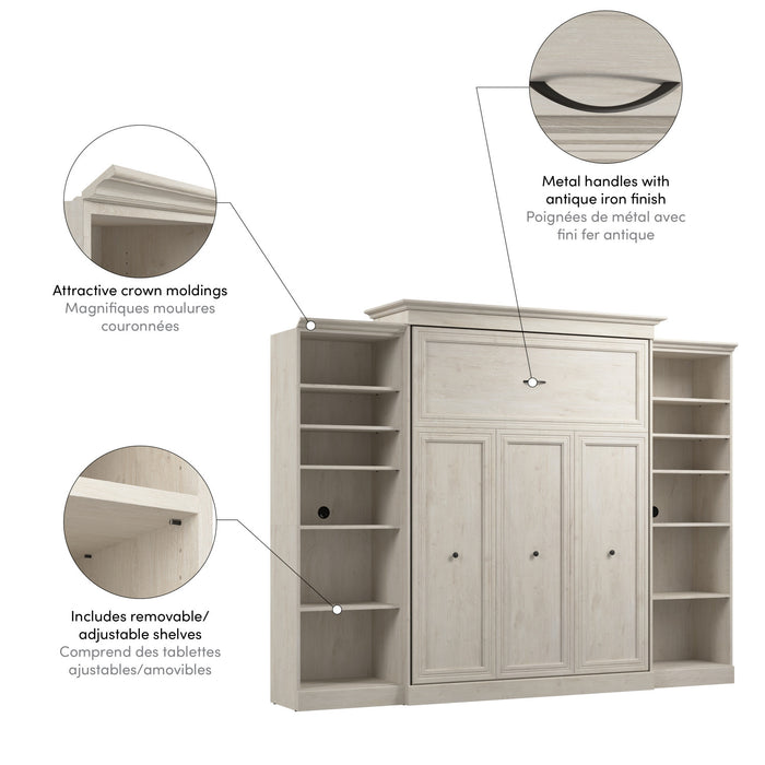 Bestar Versatile Queen Murphy Bed and Two Closet Organizers (115 W) - Linen White Oak