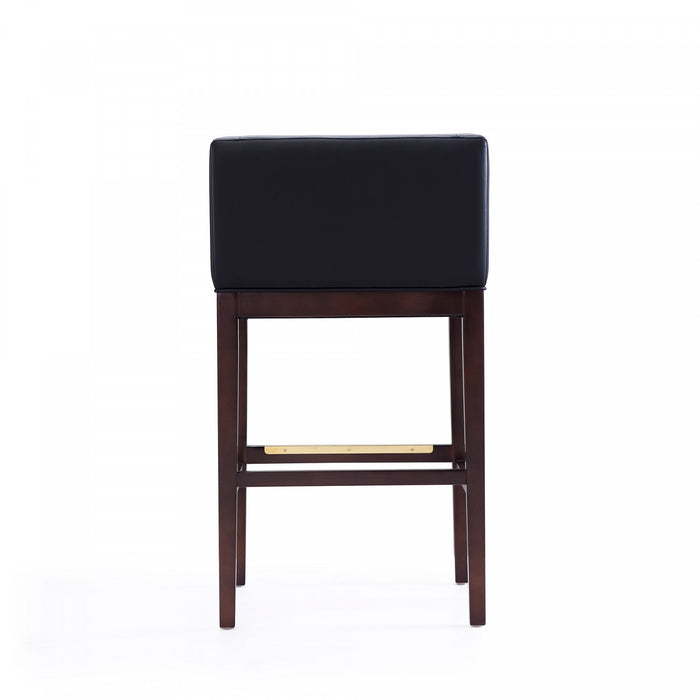 Kingsley Mid-Century Modern Wood Upholstered Barstool in Black - Set of 2
