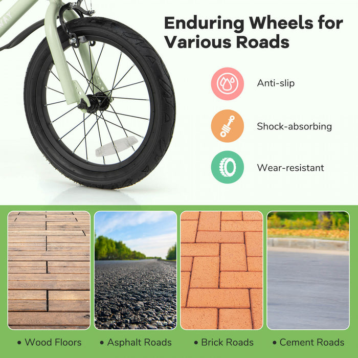 Costway 16\" Kid's Bike With Training Wheels Adjustable Handlebar & Seat Handbrake Green