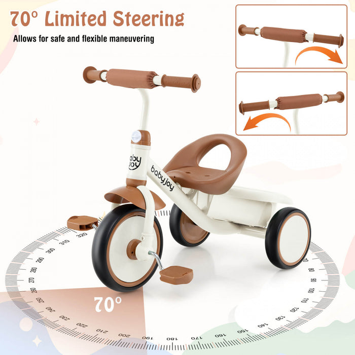 Babyjoy Kids Tricycle Toddler Trike With Adjustable Seat & Storage Basket 3 Wheel Bike Beige
