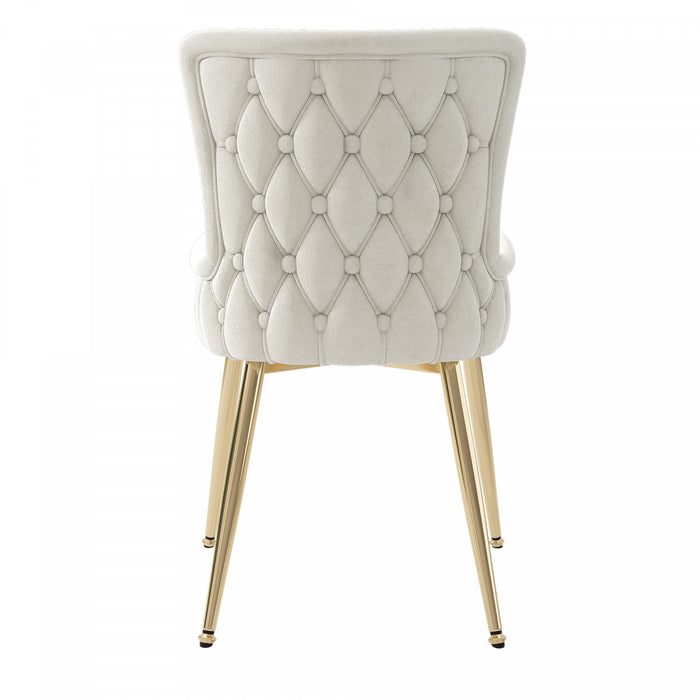 Luna Velvet Dining Chairs with Tufted Upholstered and Gold Metal Legs Set of 2, Beige