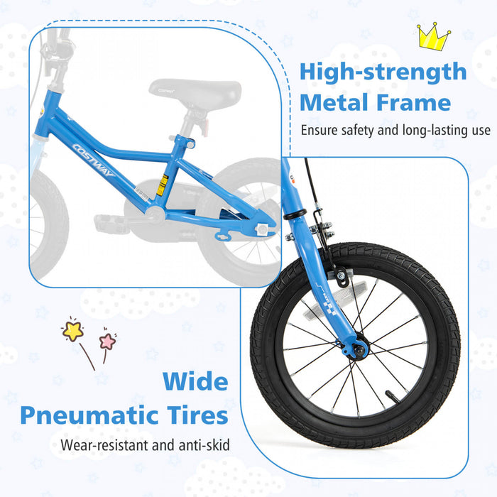 Costway 14\" Kids Training Bike With Removable Training Wheels Pneumatic Tires Navy
