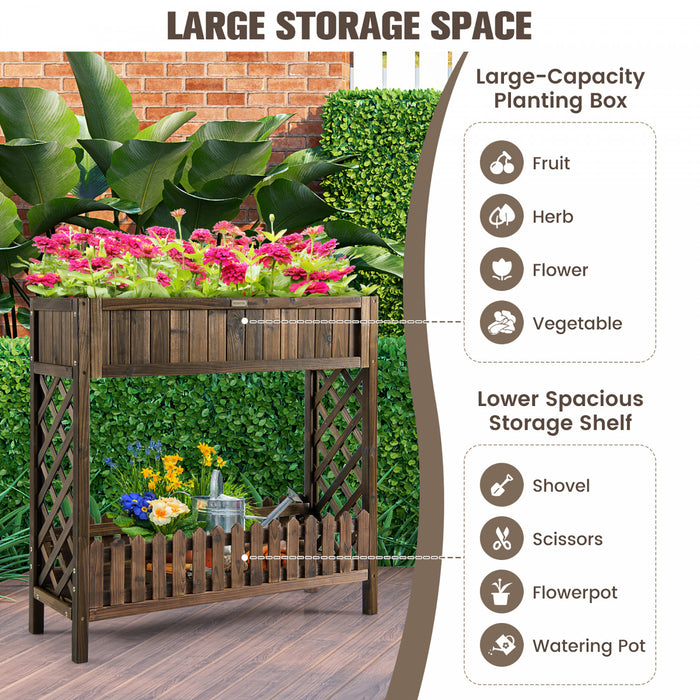 Costway 2-tier Wood Raised Garden Bed Elevated Planter Box For Vegetable, Fruit, Herb