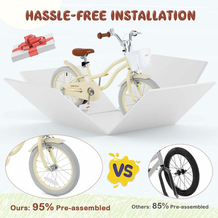 Prorider 16\" Kids Bike Toddler Adjustable Bicycle With Training Wheel For 4-7 Years Old Girl Beige