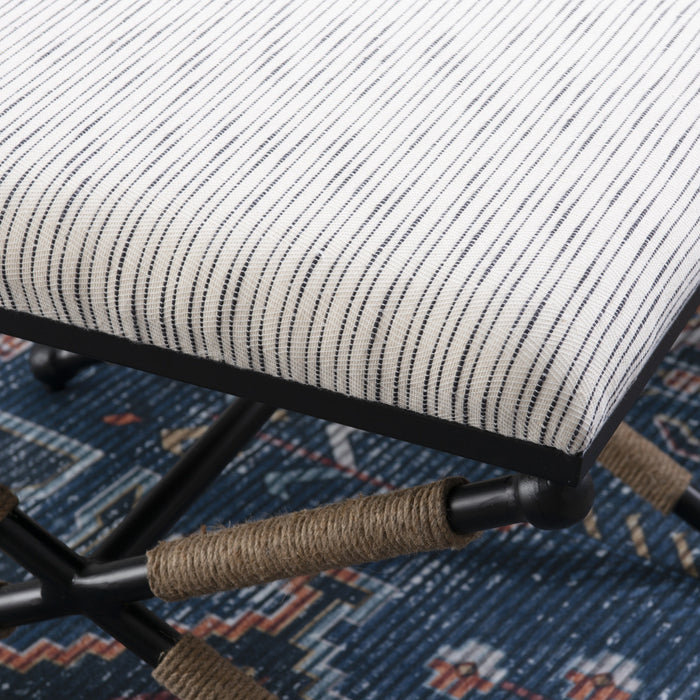 Ashburn Campaign Fabric Accent Striped Ottoman - Black