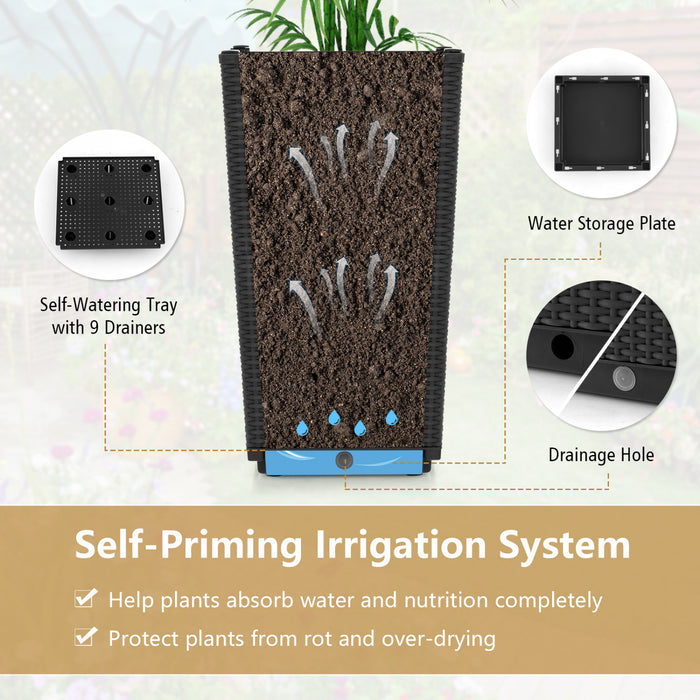 Costway 2pcs Outdoor Wicker Flower Pot 22.5\"tall Planters With Drainage Hole Black