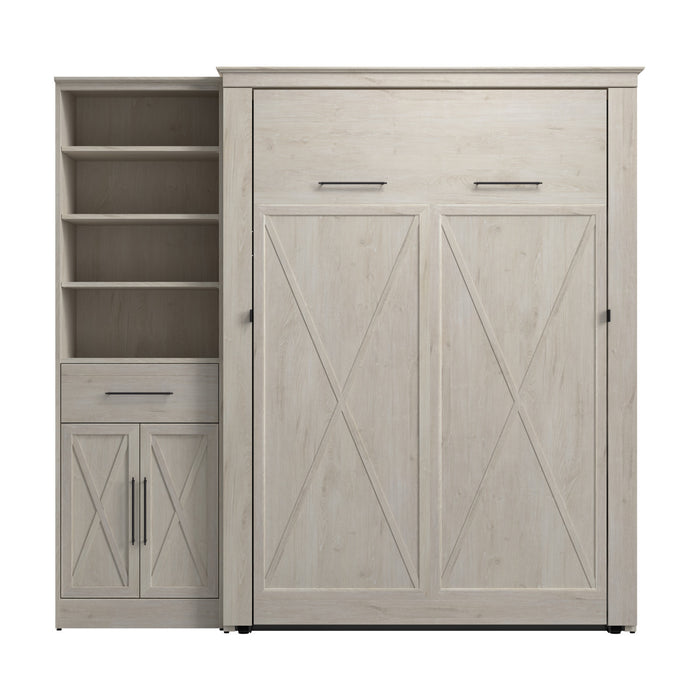 Bestar Key West Full Murphy Bed & Closet Organizer with Drawer & Doors (88 W) - Linen White Oak